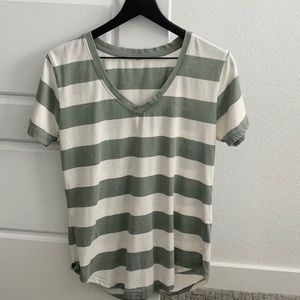Z Supply- Green & White Striped V Neck Tee- Size M